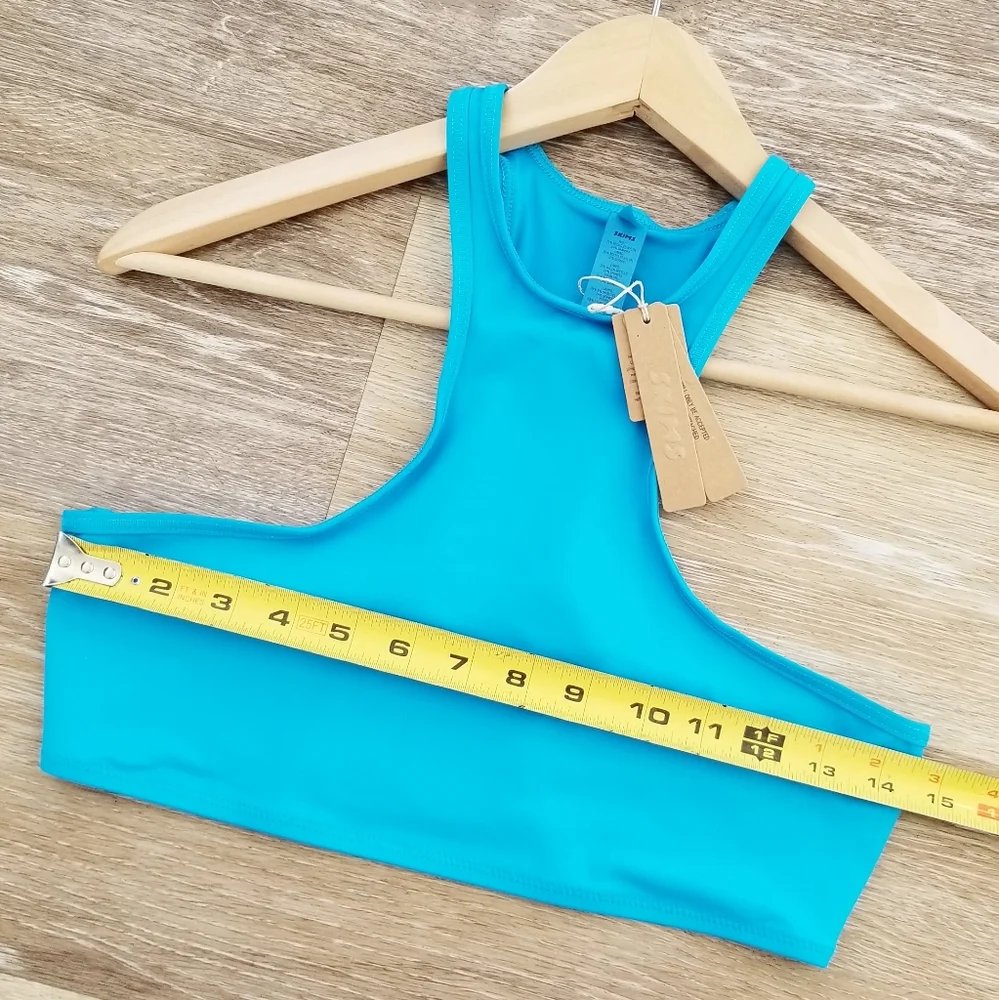 Skims High Neck Racerback Bikini Crop Top Swimwear NWT Turquoise Resort Vacay